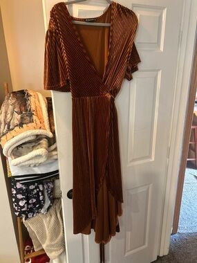 Baltic Born Rust Velvet Wrap Midi Dress